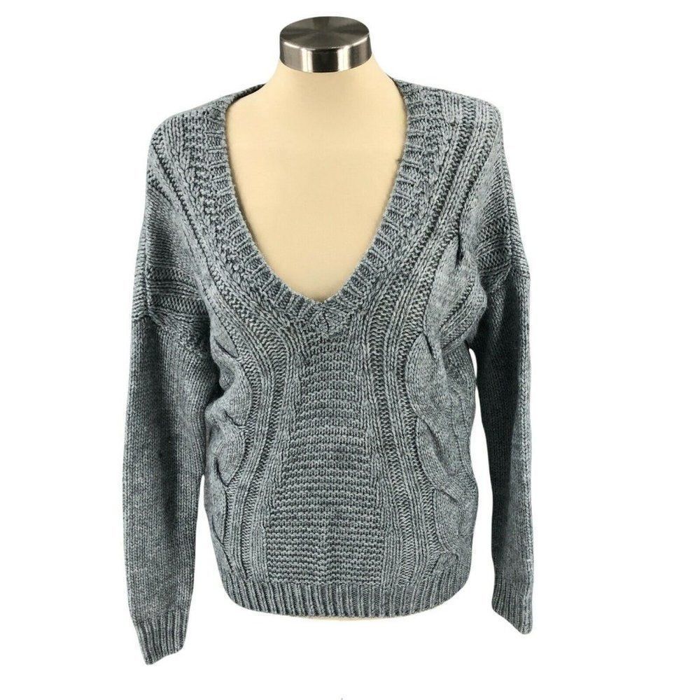 FOREVER 21 Womens Sweater Small Gray Pullover Long Sleeve V-neck Boyfriend Knit